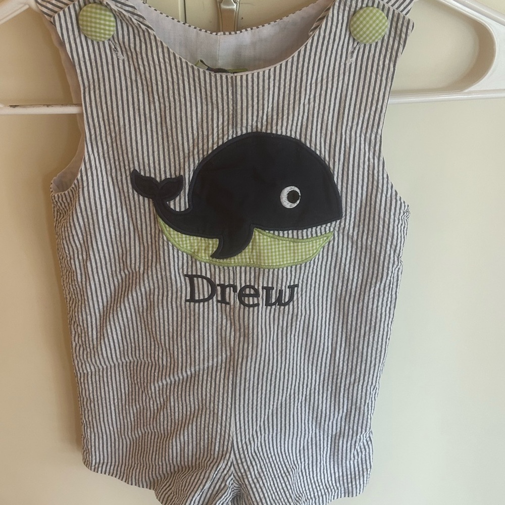 Adorable smocked by Stella belly John John size 12 mos. Seersucker. Like new!